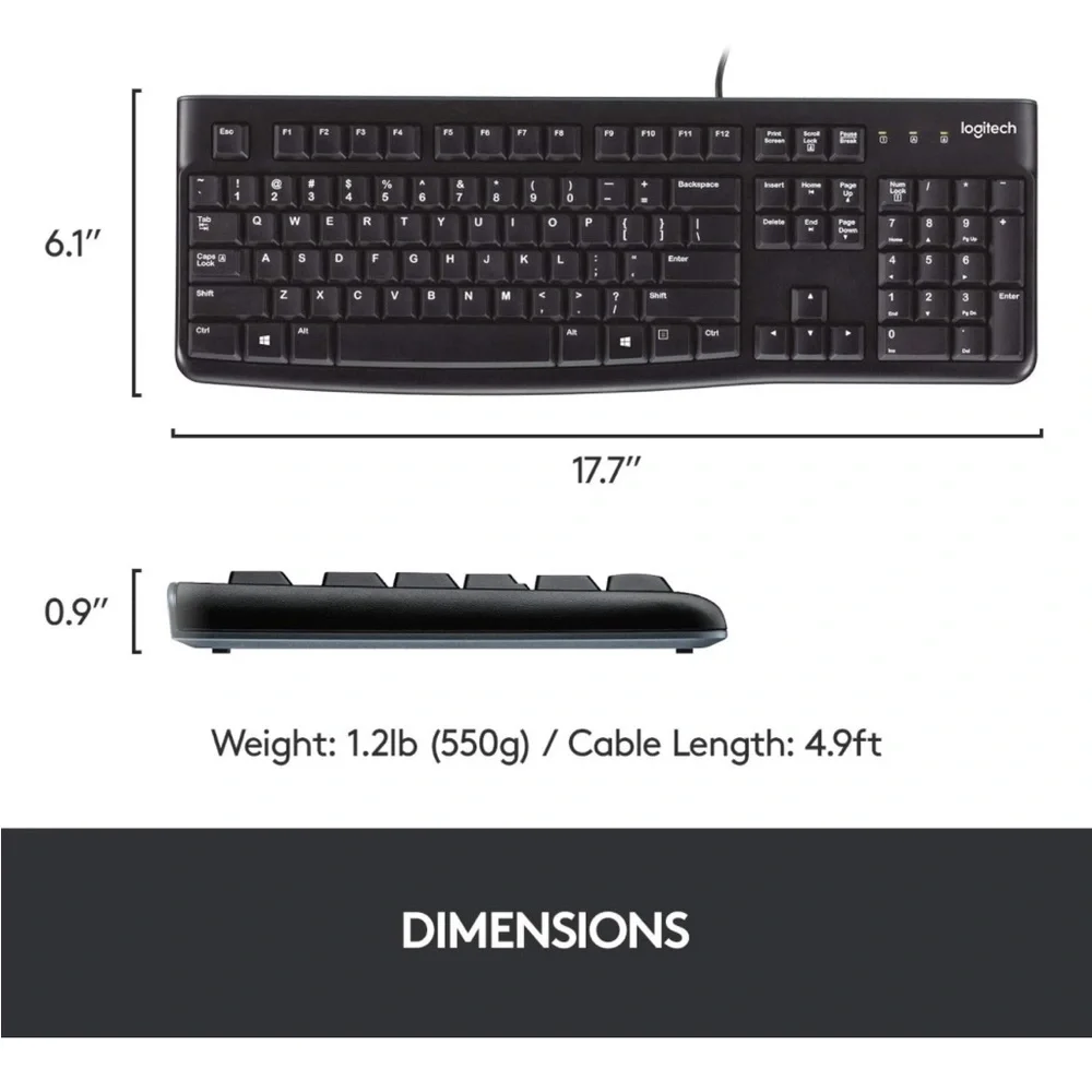 Logitech K120 Wired Keyboard for Windows, Plug and Play. Excellent Condition.